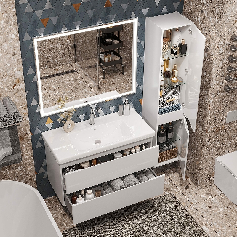 Тумба подвесная SanStar Riana 100 с раковиной Миранда 100 (комплект), белая