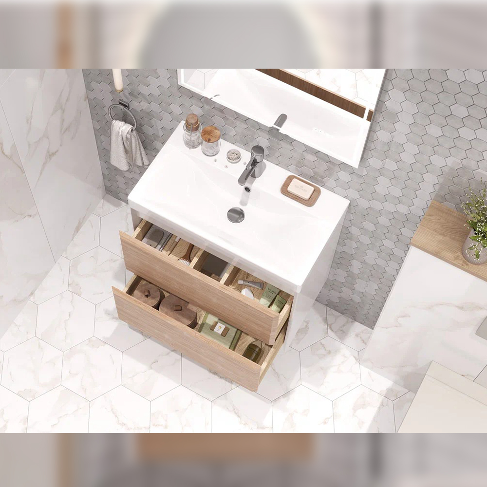 Тумба с раковиной подвесная Velvex Gesso tp.GES.9696.70.2Y белый матовый/дуб сонома, 70 см