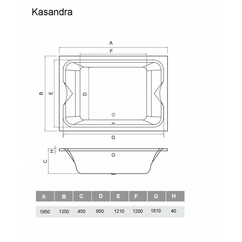 Ванна акриловая Vayer Kasandra 195х135