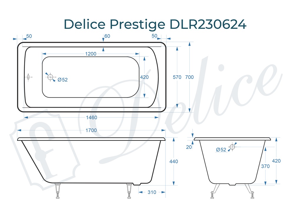 Ванна чугунная Delice Prestige 170х70 DLR230624