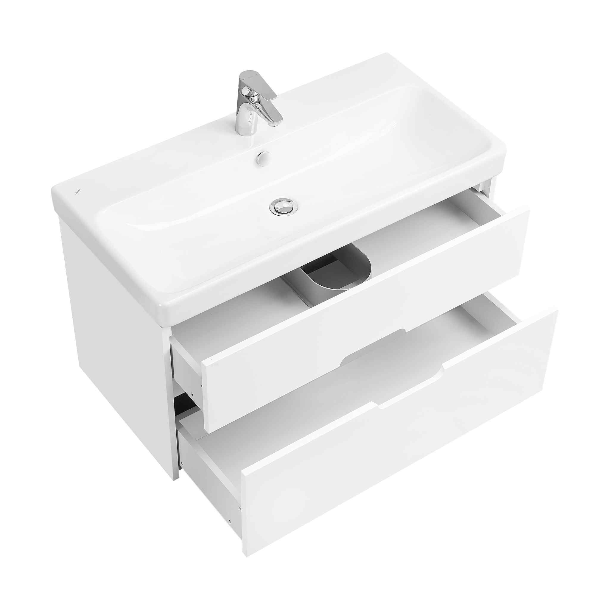Тумба Aquaton Оливия 90 с раковиной Адриана 90 подвесная, 2 ящика, белый матовый