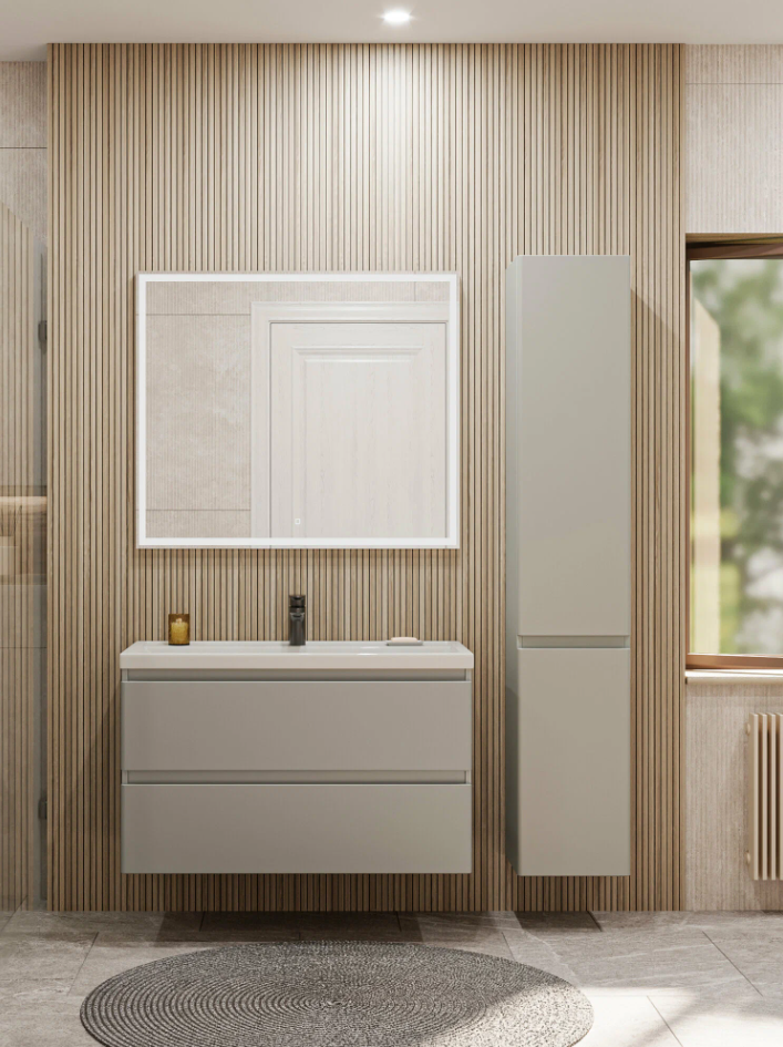 Тумба подвесная SanStar Riana 100 с раковиной Фостер 100 (комплект), грей