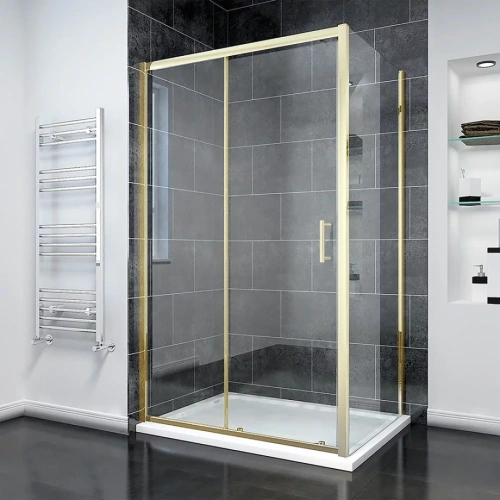 Душевой угол Veconi Rovigo RV-055G, 1100х700х1950, золото брашинг, прозрачное стекло от магазина Vanna-Vanna.ru!