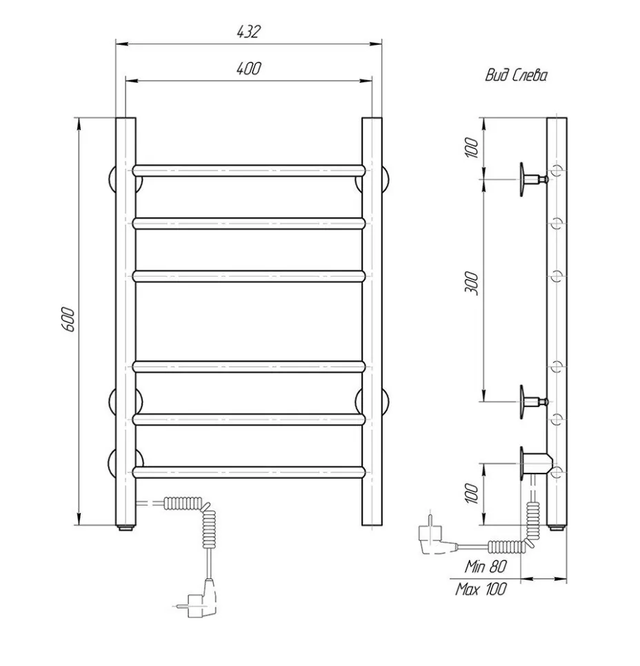 Полотенцесушитель электрический Domoterm Аврора DMT109-6 40Х60 EK L левый, белый матовый