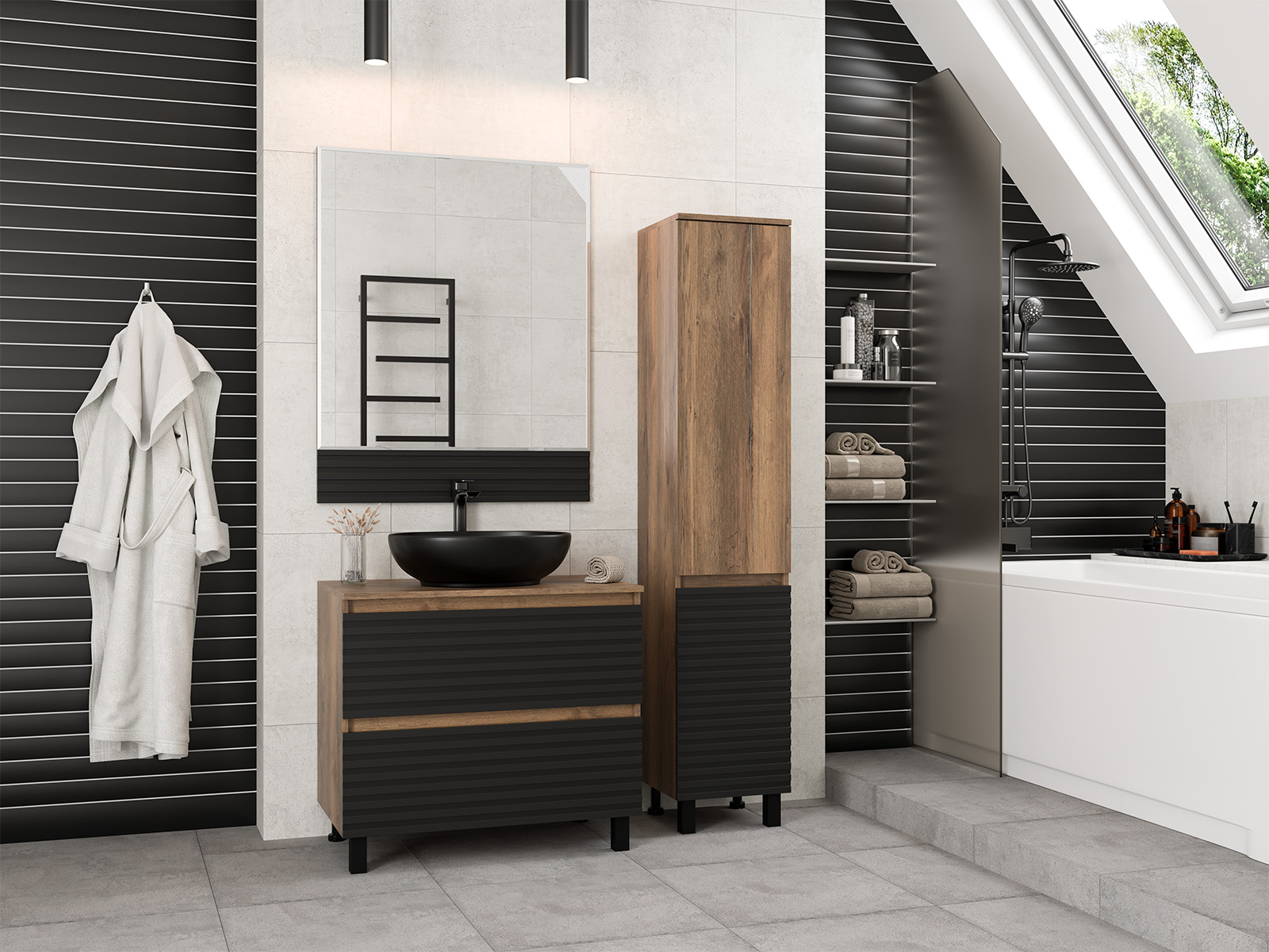 Зеркало Brevita Dakota 80 черный/темное дерево