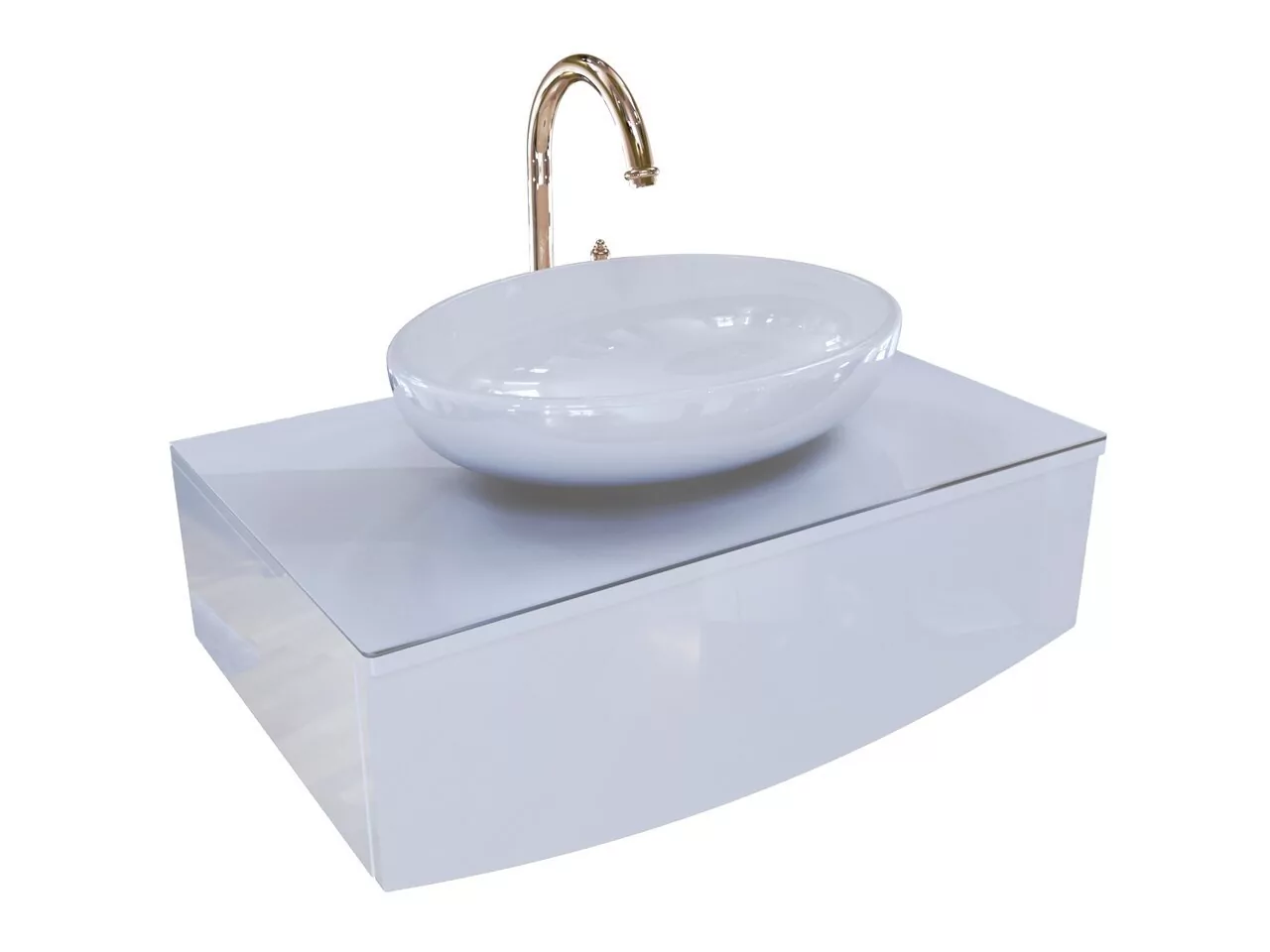 Тумба подвесная 1Marka Nega 80П с накладной раковиной Ringo Cut 53, 1 ящик, белый