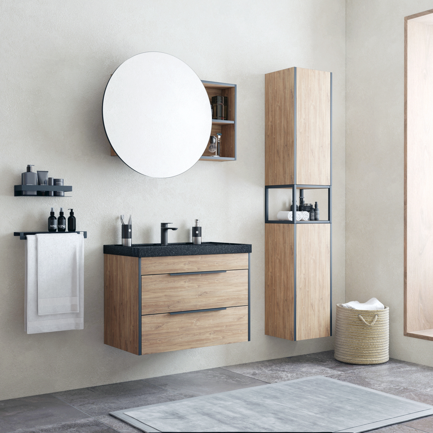 Тумба подвесная Corozo Форест 80 Z2 с раковиной Сомо 80 дуб конзас