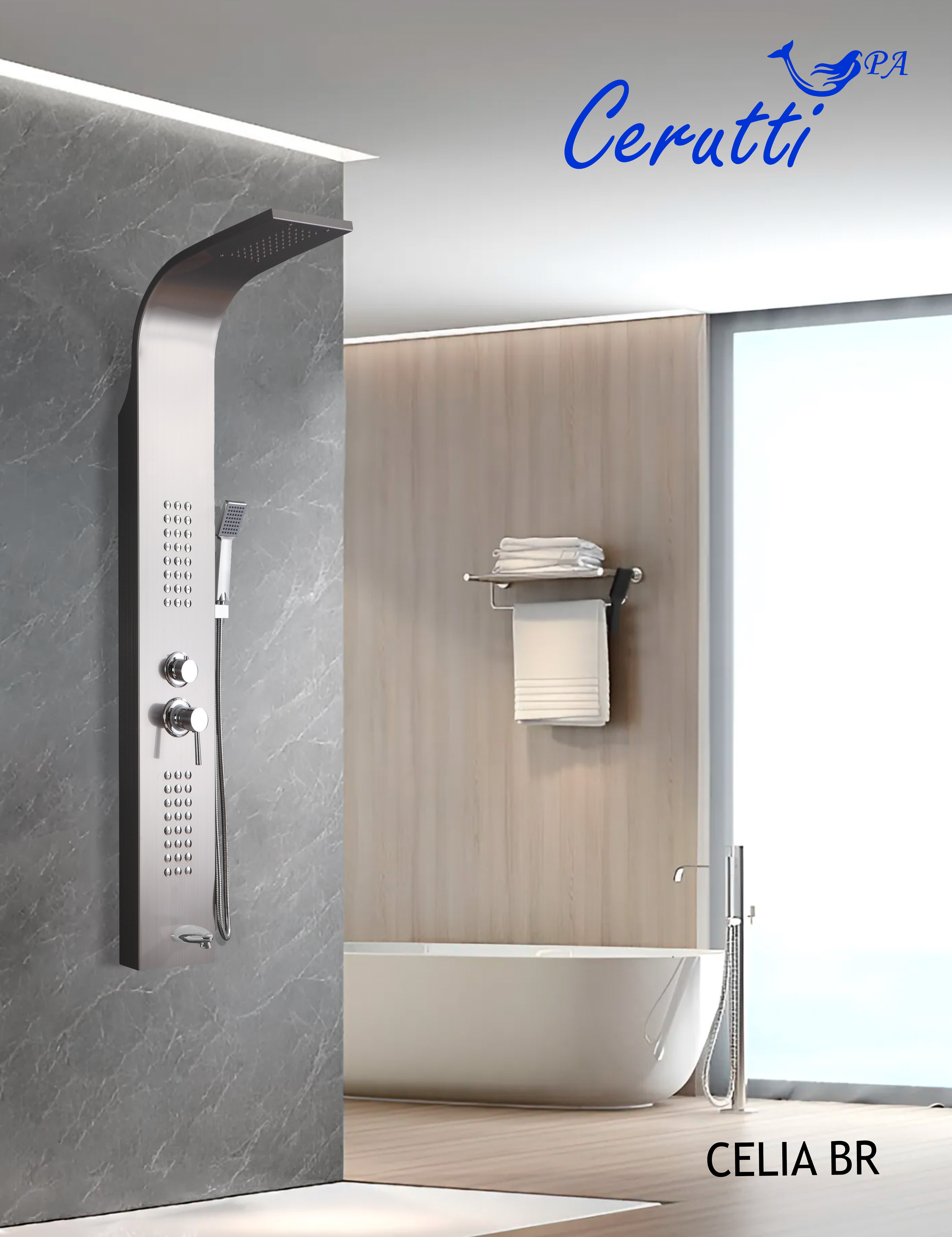 Душевая панель Cerutti Spa CELIA BR CT10405 нержавеющая сталь матовая