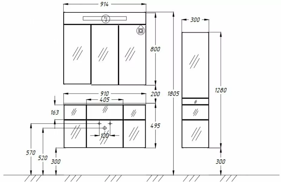 Зеркальный шкаф Opadiris Кристалл 90 антрацит