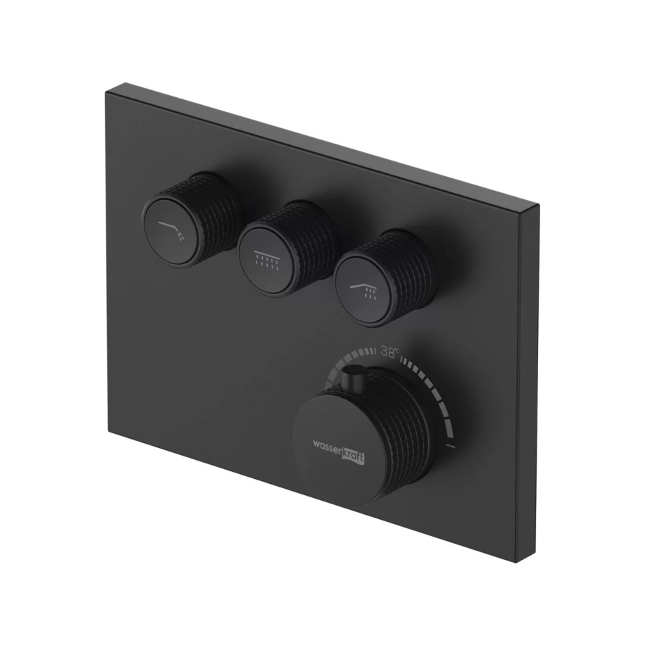 Смеситель с переключателем WasserKraft Elbe 7458 Thermo встраиваемый, на 3 выхода, с термостатом, черный Soft-touch