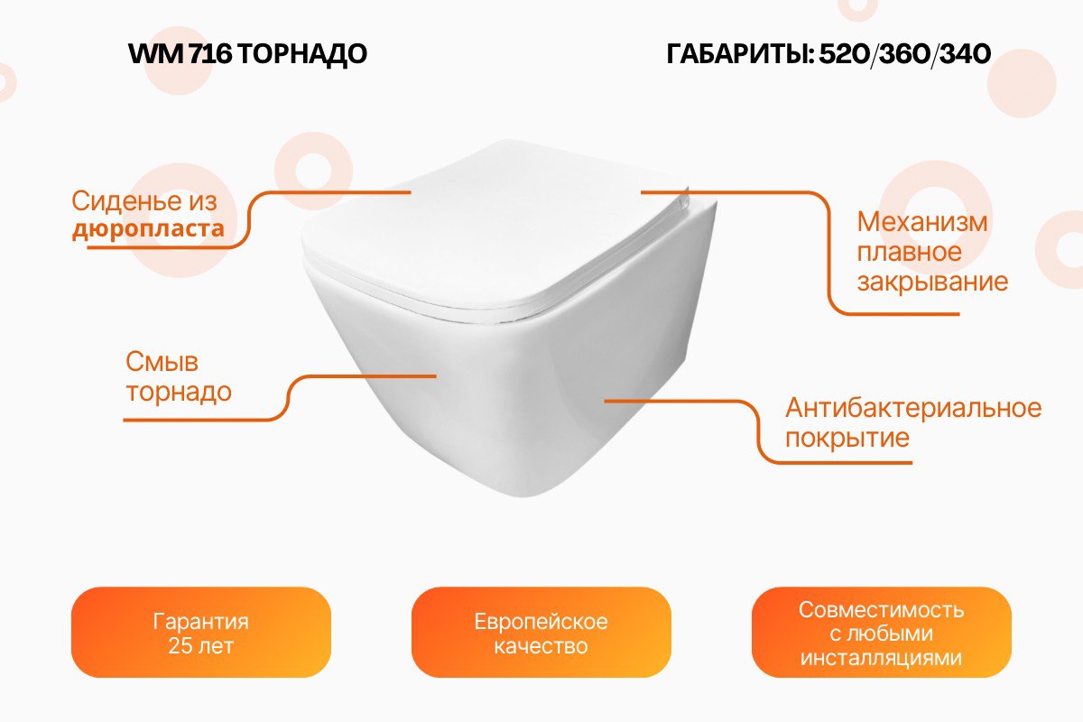 Унитаз подвесной WM 716/смыв торнадо, белый