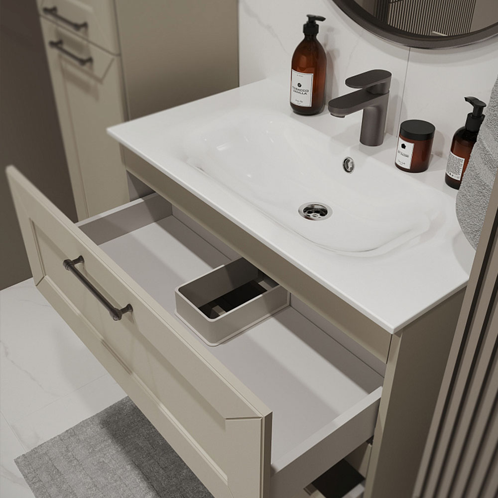 Тумба с раковиной подвесная (80 см) Terminus Victoria VIC10802900101O, айвори, ручки золото