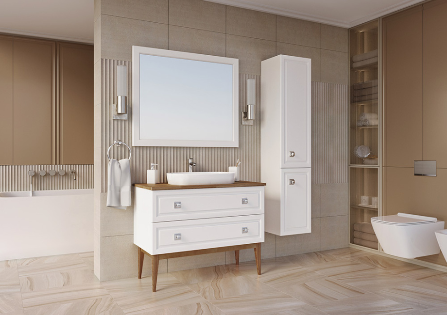 Мебель для ванной ASB Woodline Каталина 100 комплект, напольный, слоновая кость, хром