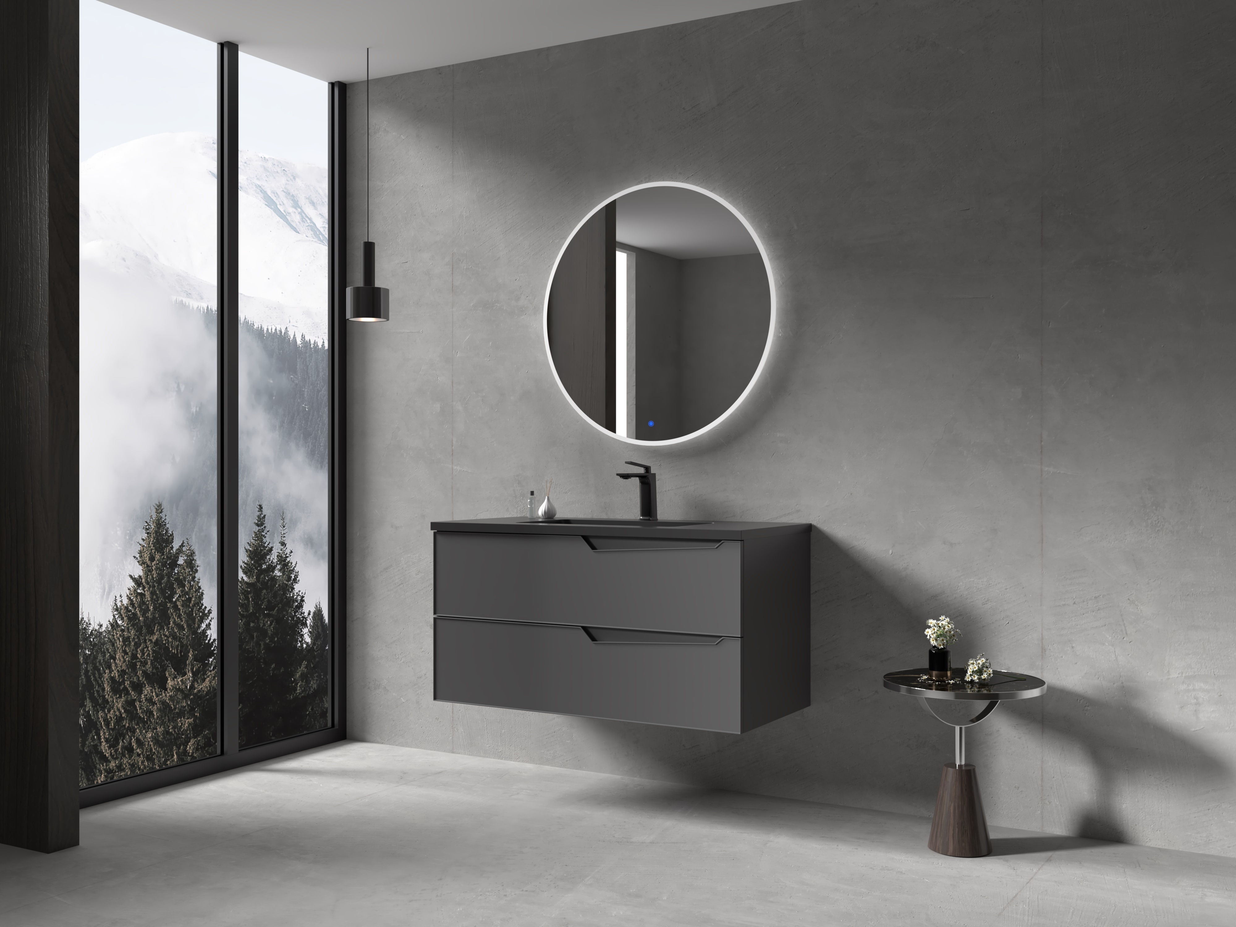 Тумба с раковиной Parly Rhea 60 подвесная, черный матовый