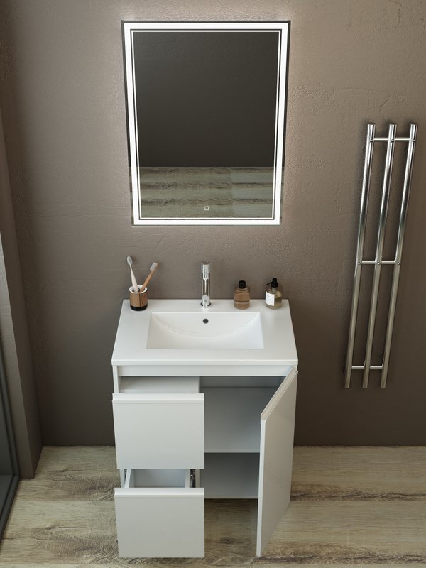 Тумба с раковиной Emmy Вега 70 напольная, 2 ящика, 1 дверь, белый