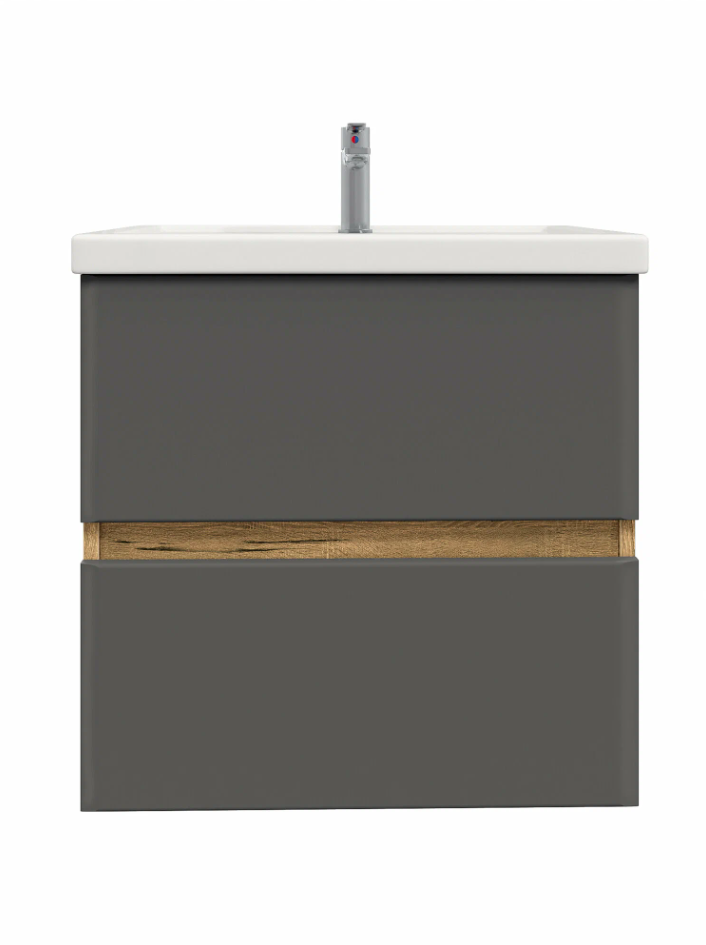 Тумба подвесная SanStar Graffa 50 с раковиной Como 50 Дуб вотан, графит софт