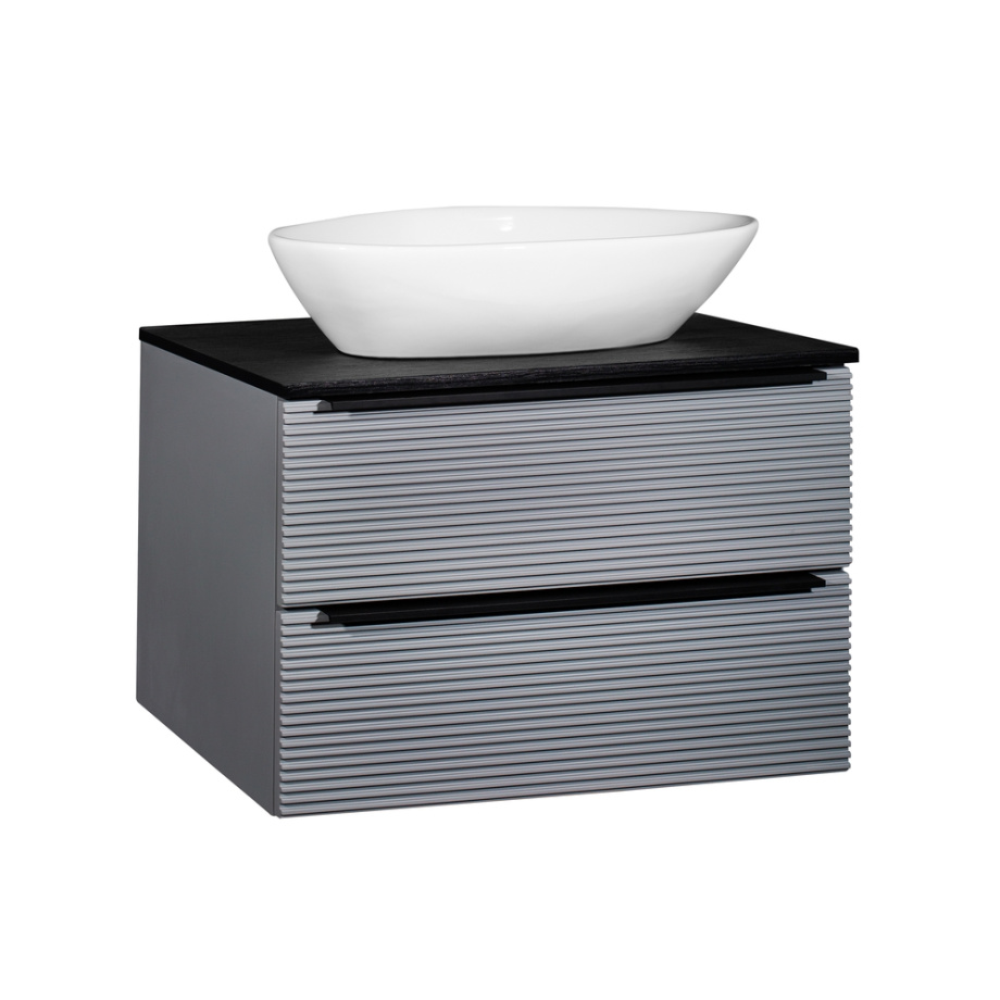 Тумба подвесная Runo Орлеан 70 под накладную раковину, серый/чёрный