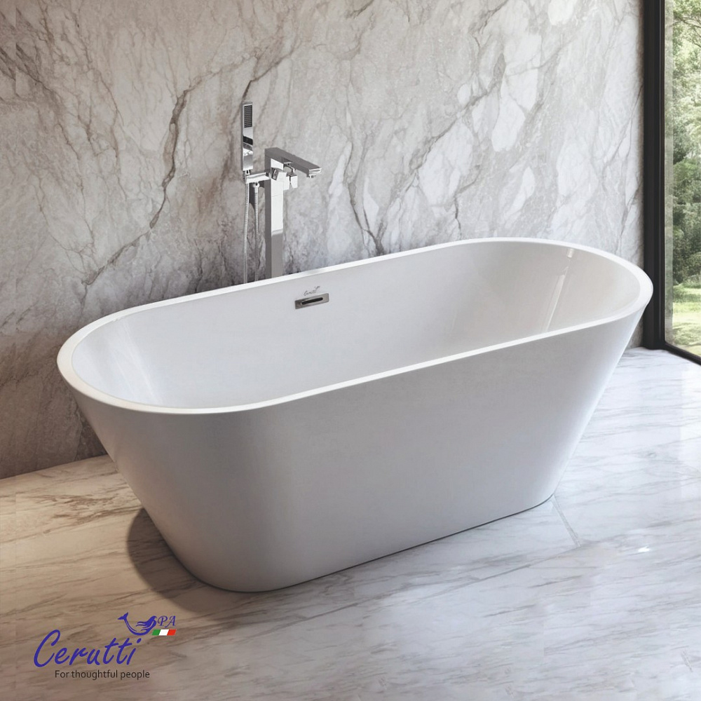 Ванна акриловая Ceruttispa RESIA отдельностоящая, со сливом-переливом, (1600x750x560), белый