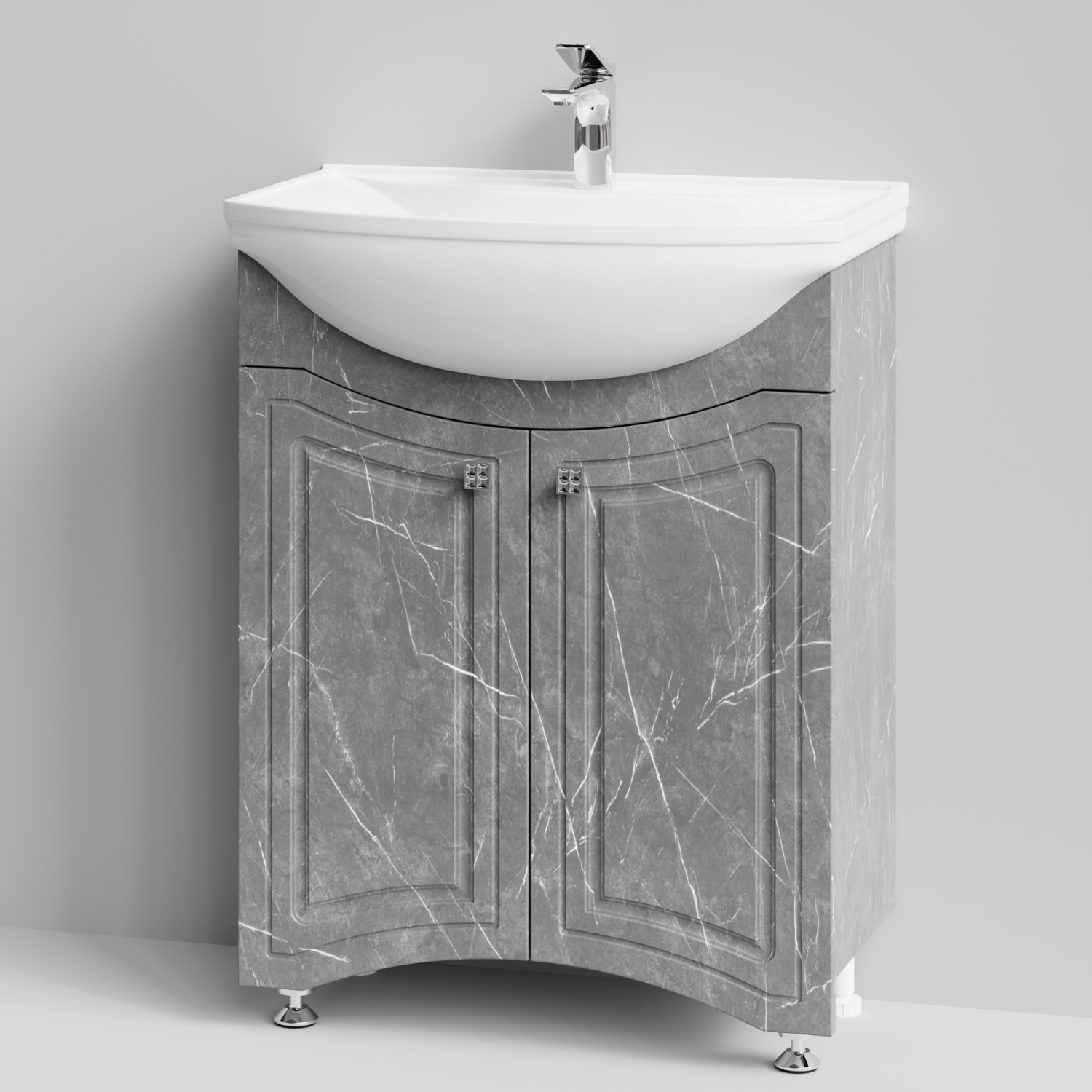 Тумба с раковиной Адам 65 напольная, Мрамор Серый софт тач
