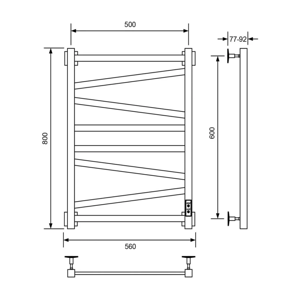 Полотенцесушитель электрический Veconi Barro-C B8050B-C 500х800, черный от магазина Vanna-Vanna.ru!