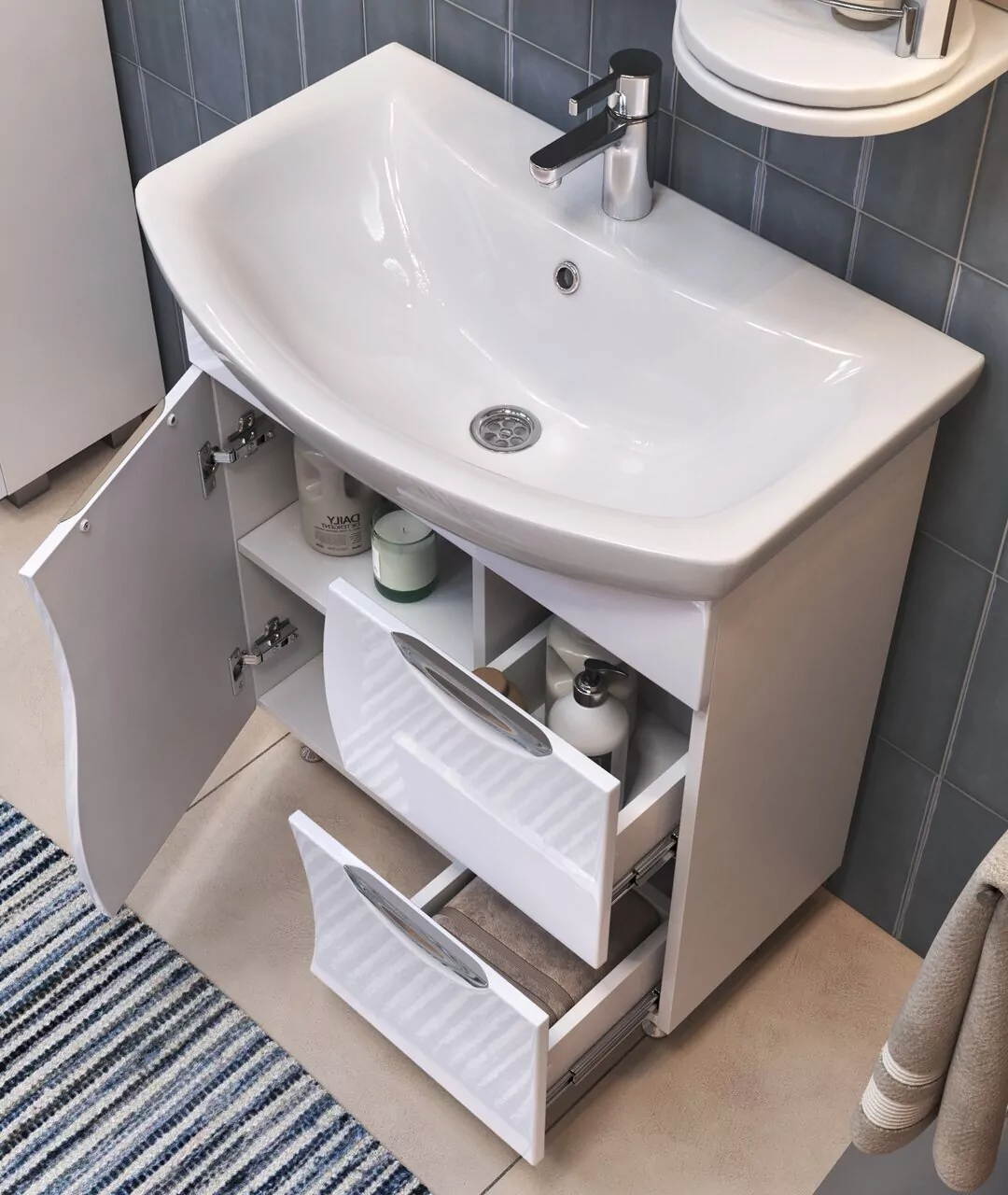 Тумба напольная Vigo Callao 70 с раковиной Балтика 70, 2 ящика, 1 дверь, белый