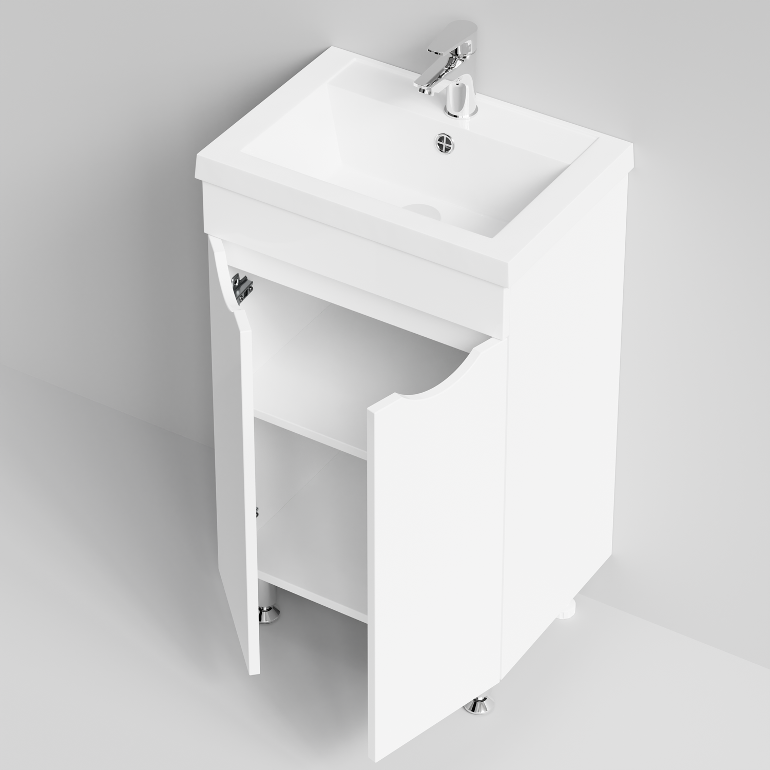 Тумба с раковиной Vod-ok Смайл 50 напольная, Белый глянец