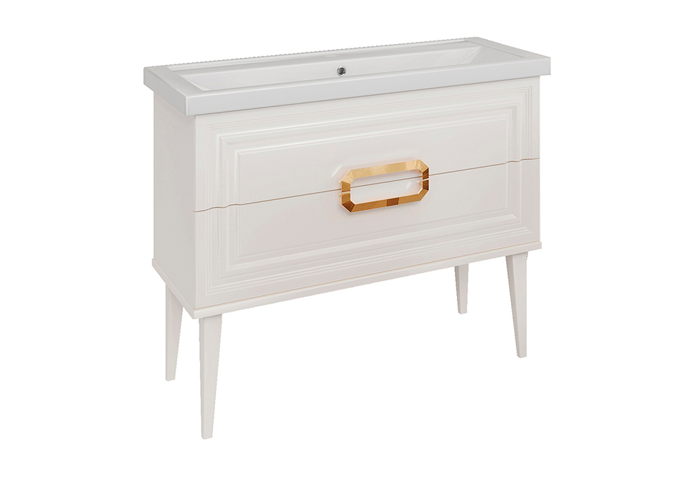 Мебель для ванной ASB Woodline Летиция 100 комплект, напольный, белый, золото