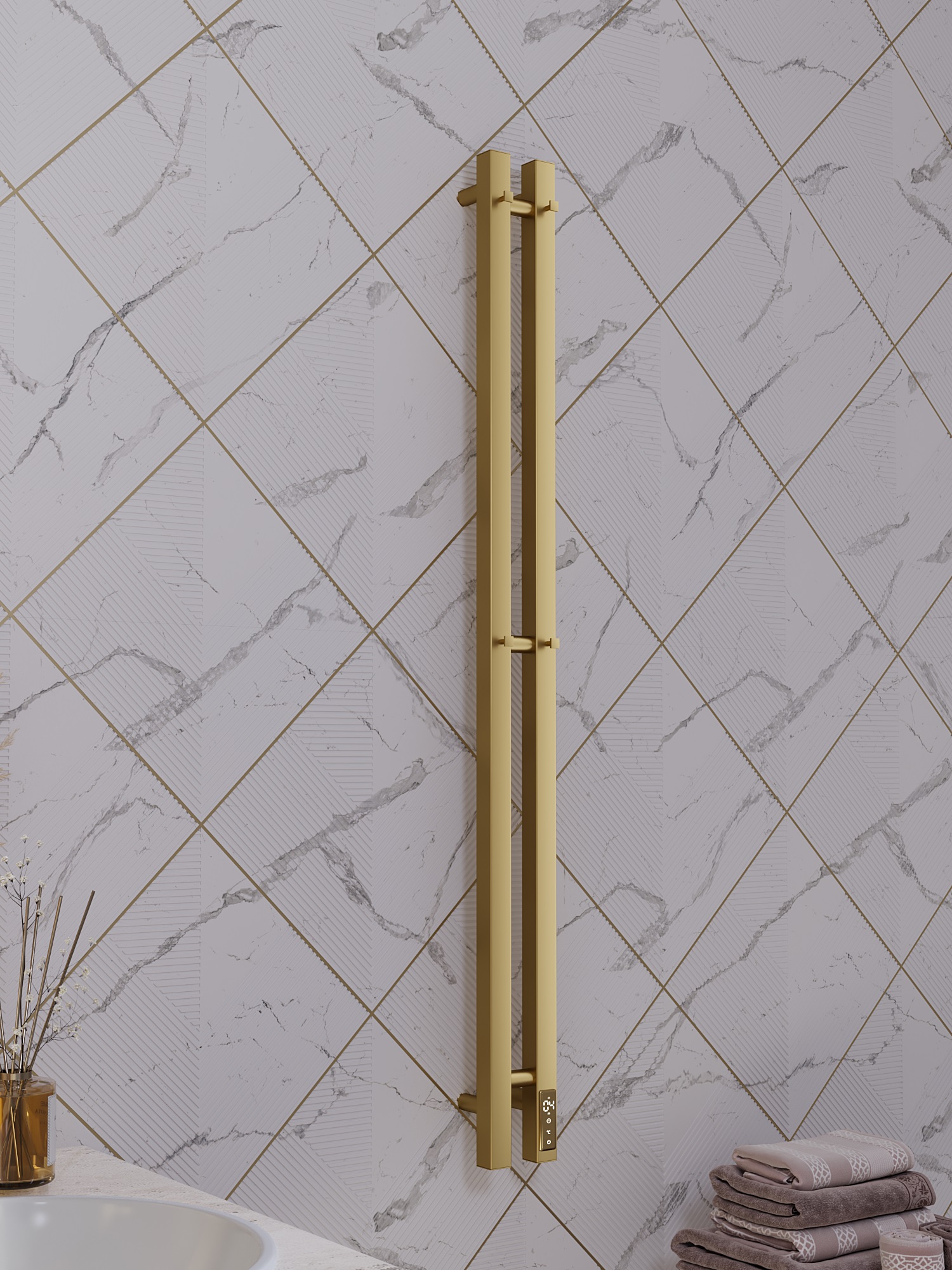 Полотенцесушитель электрический APEXTERMO Сириус SR10111GL 1100x80 с крючками, золотой матовый