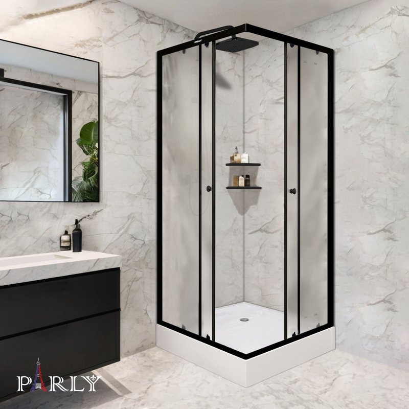 Душевой уголок Parly ZFQ911B 90х90 см, с низким поддоном, профиль матовый черный, стекло прозрачное