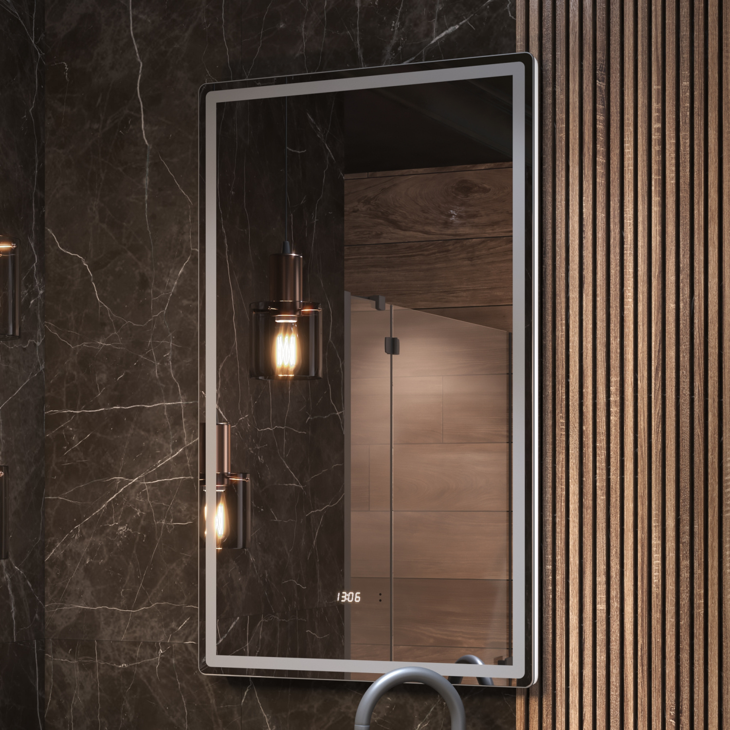 Зеркало Vigo Roberta Luxe 60 свет, сенсор, часы, антизапотевание