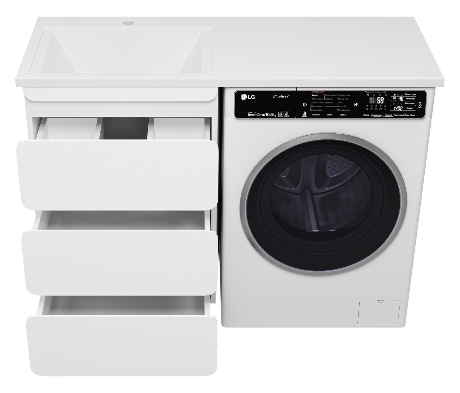 Тумба напольная Misty Чегет 55 под стиральную машину, с раковиной Эстет Даллас 120 L, белый