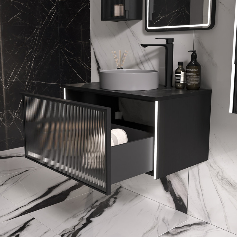 Тумба подвесная EQUIL Stoune 80.1Y подвесная, со столешницей, дуб черный