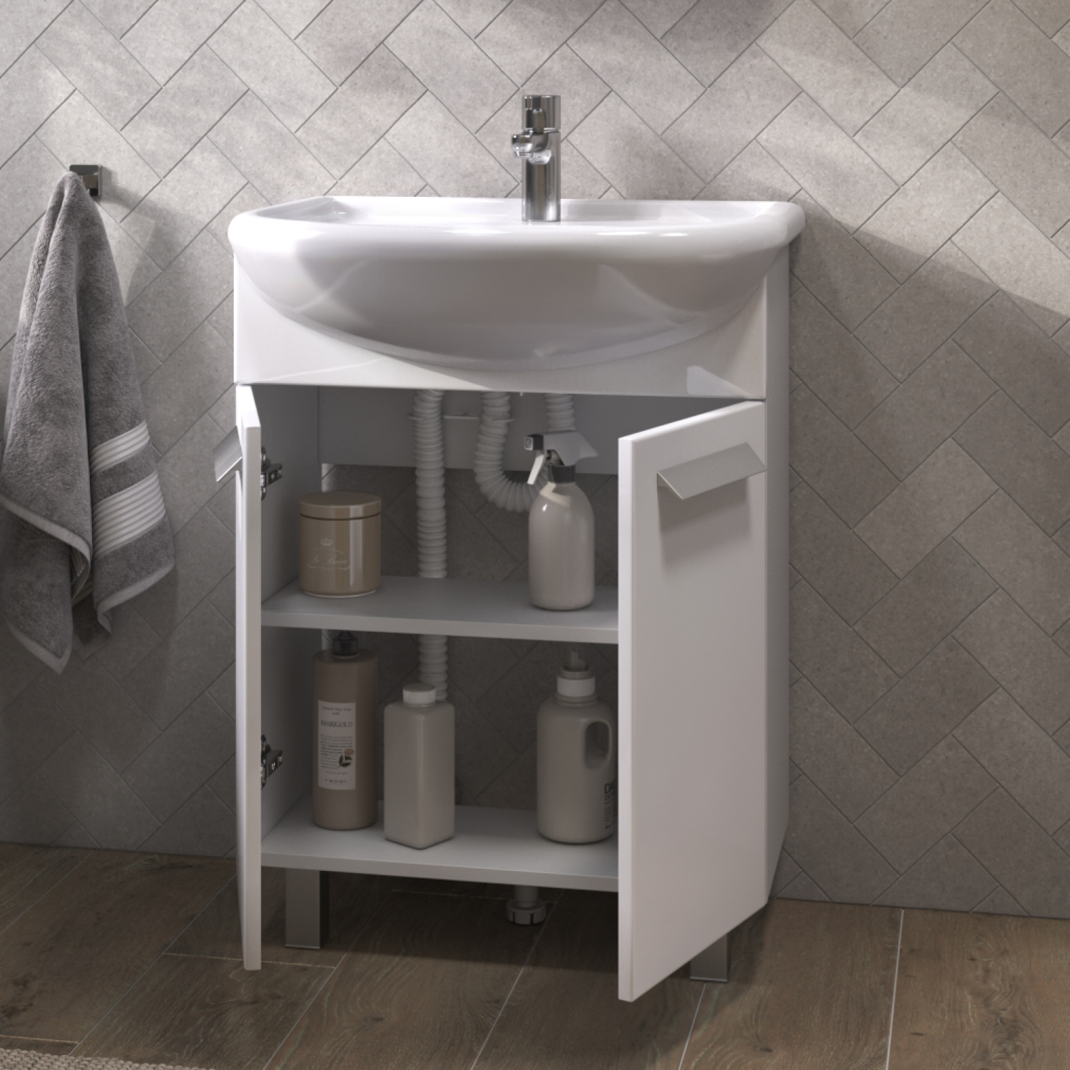 Тумба напольная Vigo Hoska 60 с раковиной Уют 60, 2 двери, белый