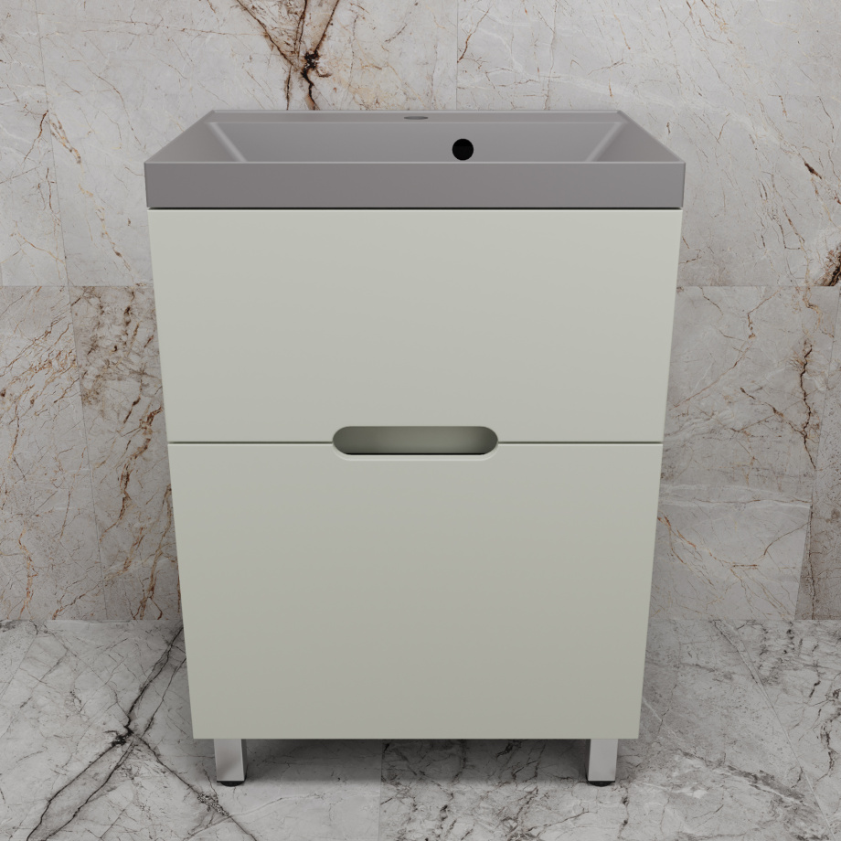 Тумба напольная Style Line "Матис 60" с раковиной ASTI 60 кварц, серый шелк, (2 ящика), Олива