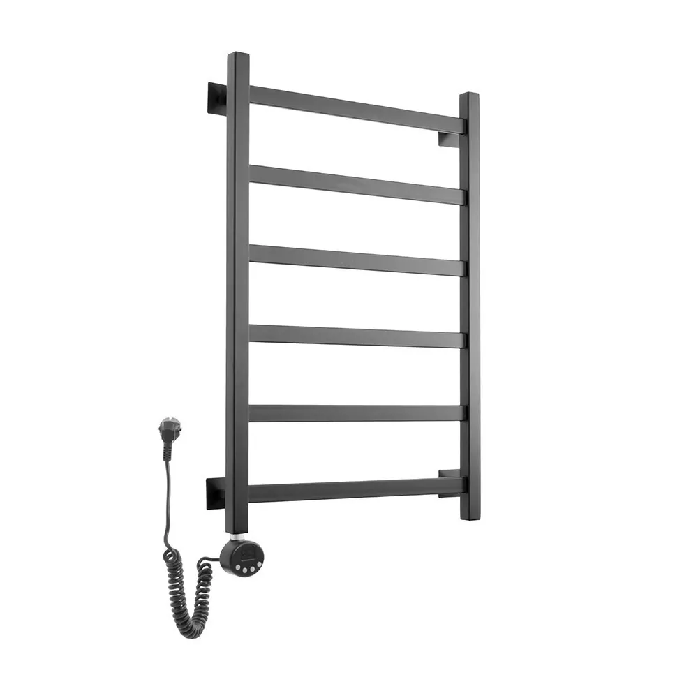 Полотенцесушитель электрический Domoterm Квадро Плюс П6 500Х800 EL левый, черный матовый