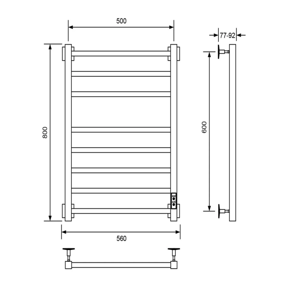 Полотенцесушитель электрический Veconi Barro-B B8050B-B 500х800, черный от магазина Vanna-Vanna.ru!