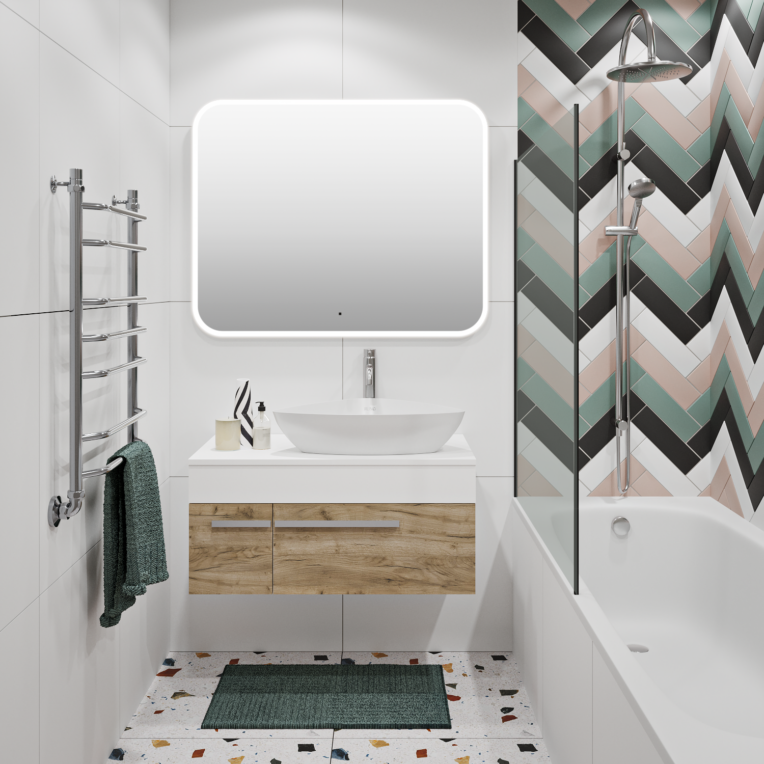 Тумба подвесная Runo Вудлайн 85 крафтовый дуб/белый под накладную раковину