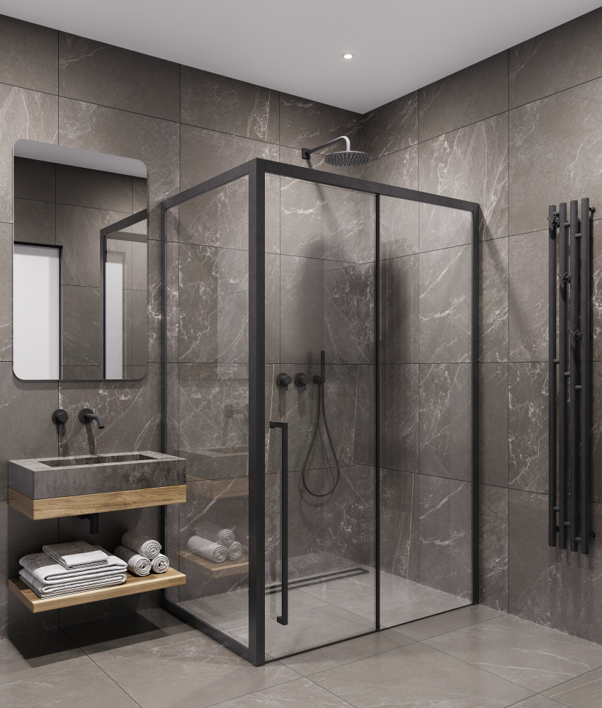 Душевой уголок Timo TDSS-120/03C-8L + TSS-1000/03C-8, 120x100 см, профиль черный, стекло прозрачное от магазина Vanna-Vanna.ru!
