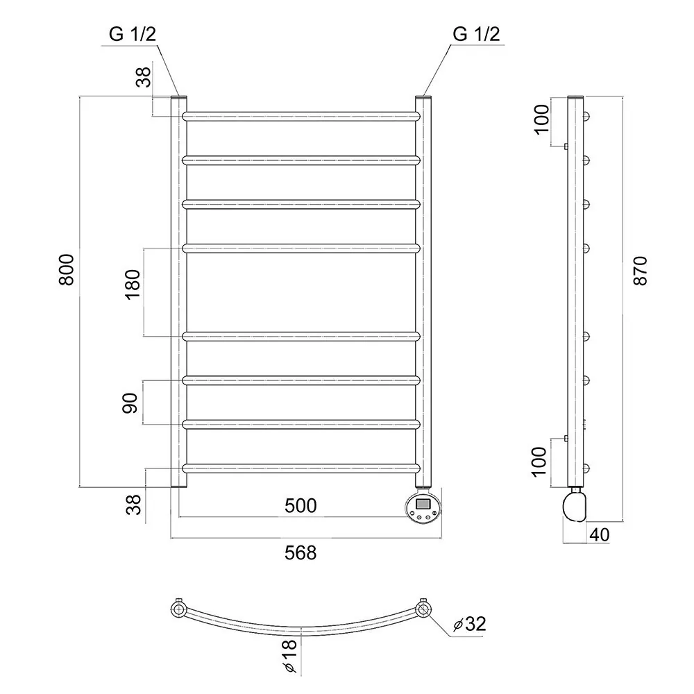 Полотенцесушитель электрический Domoterm Калипсо П8 500Х800 ER правый, хром