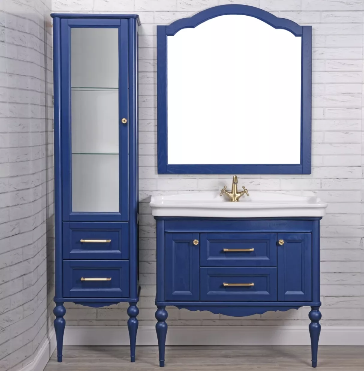 Пенал напольный ValenHouse Эстетика 50 L синий, золото