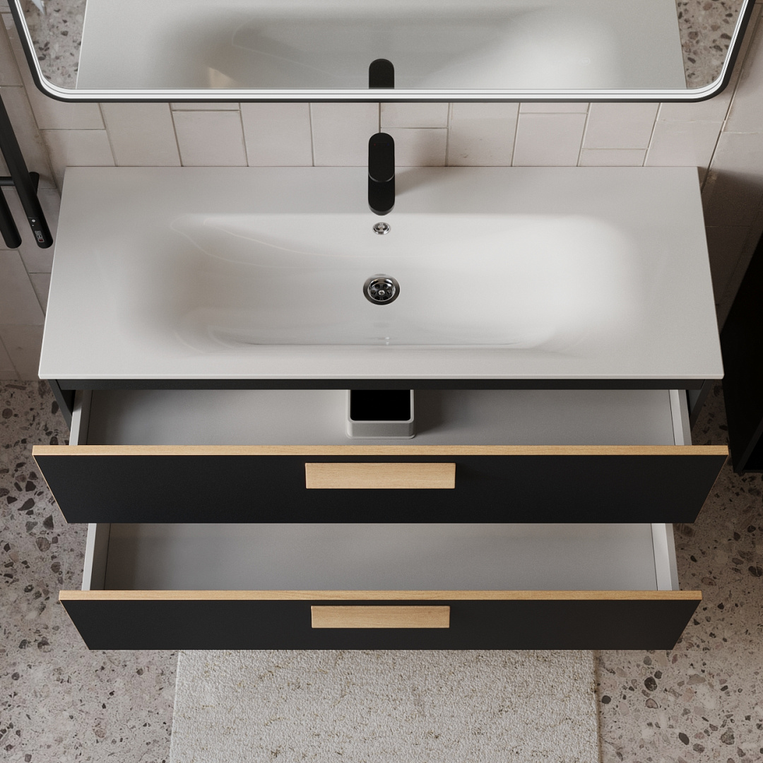 Тумба с раковиной подвесная (120 см) Terminus Noto NOT101202099901O, черный soft touch