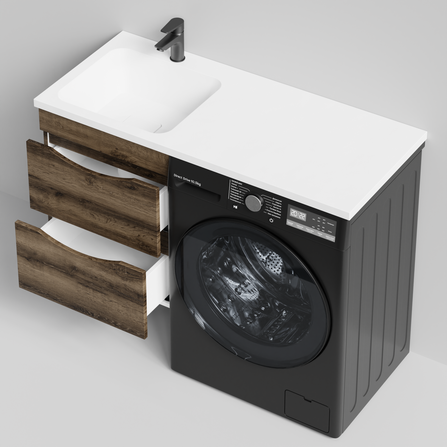 Тумба Vod-ok 48 с раковиной Смайл 110 подвесная, под стиральную машину, левая, Дуб крымский коричневый