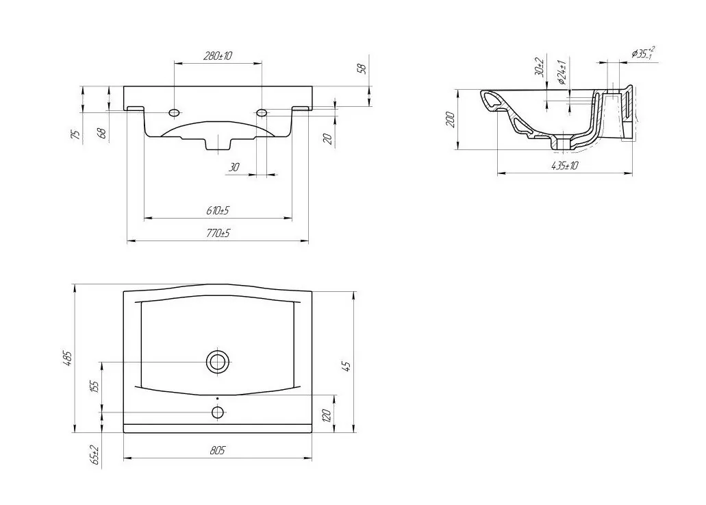 Тумба c раковиной Bellezza Санриса 80 напольная, 2 ящика, белая