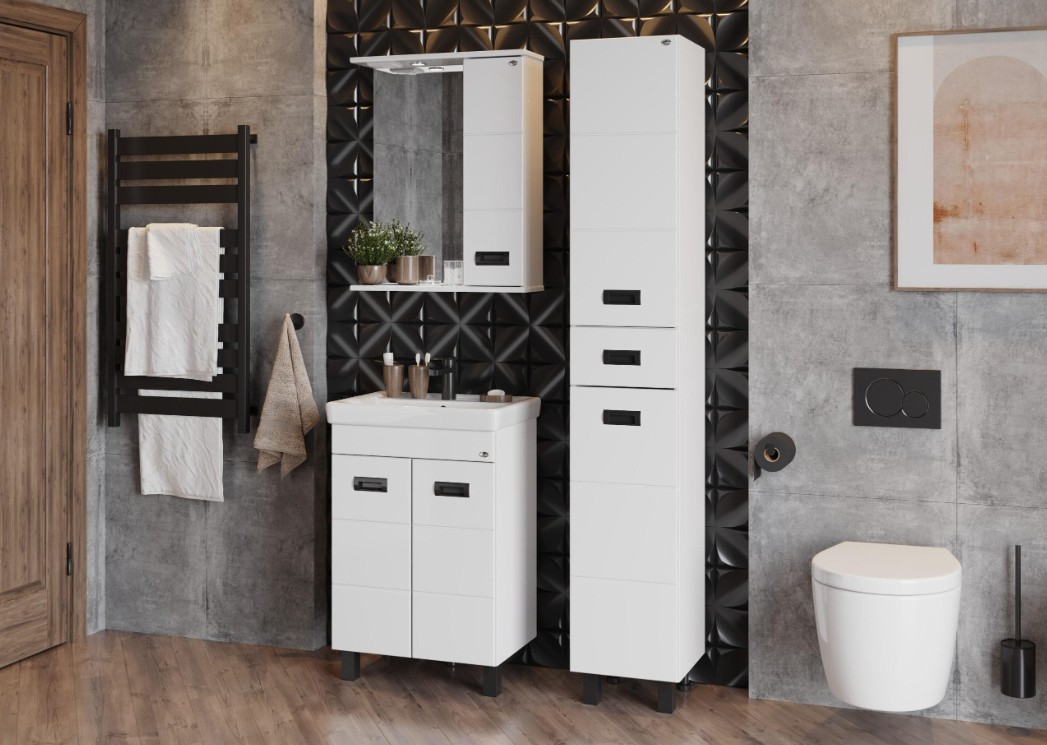 Тумба Onika Балтика-Квадро Black 60 с раковиной Адриана 60, напольная, белая