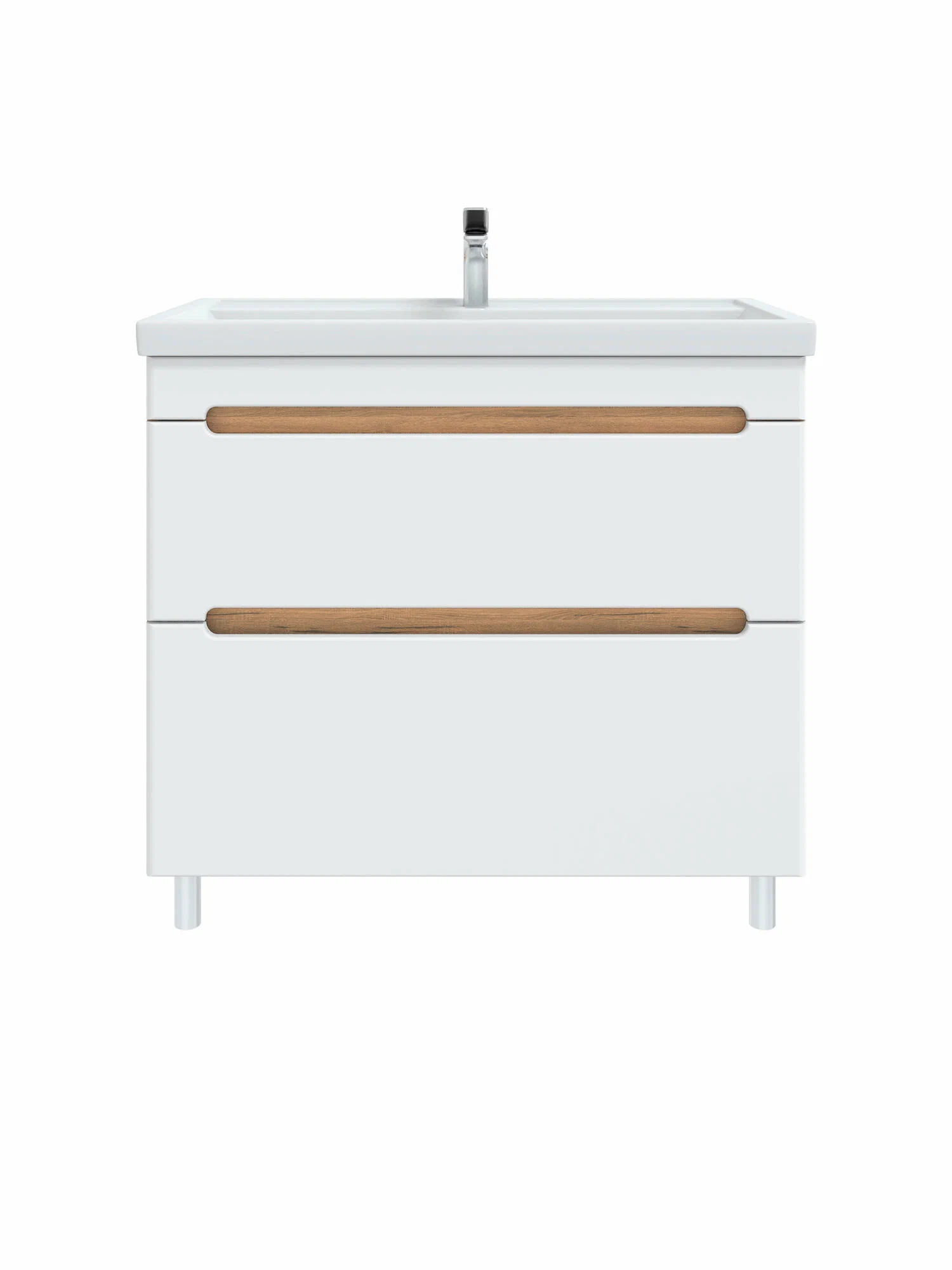 Тумба напольная SanStar Diva 100 с раковиной Фостер 100 белая, дуб вотан