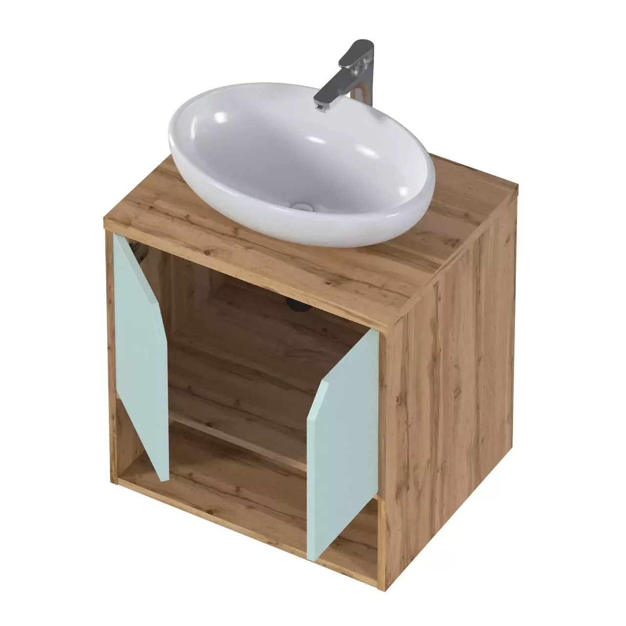 Тумба подвесная 1Marka Delta 60П с раковиной Ringo Cut 53, 2 двери, мята софт