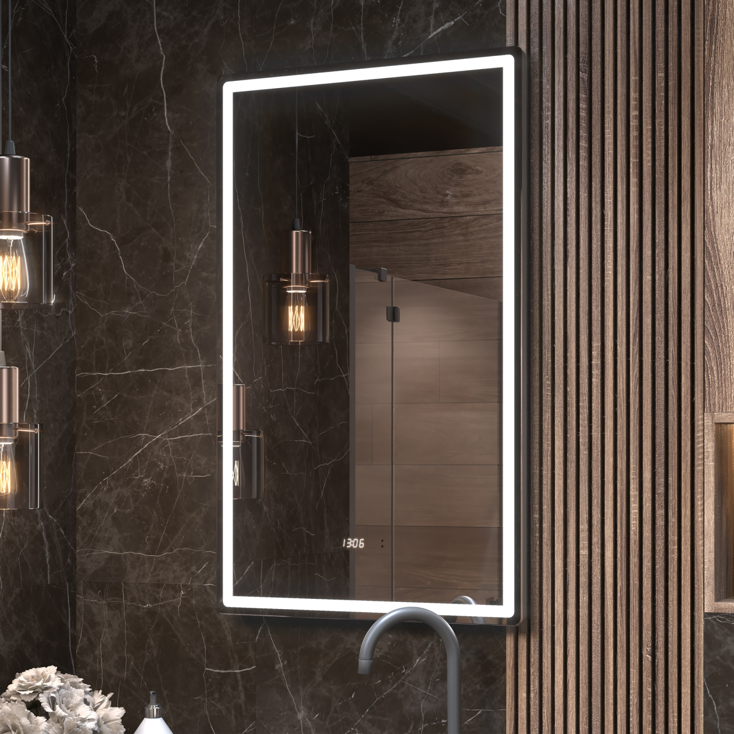 Зеркало Vigo Roberta Luxe 60 свет, сенсор, часы, антизапотевание