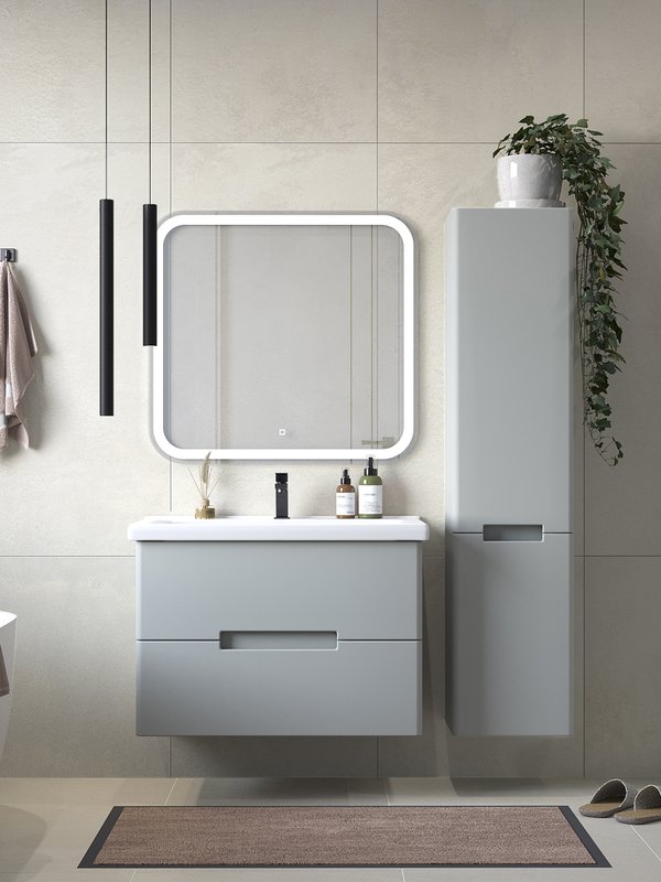 Тумба подвесная SanStar Ориана 80 с раковиной Миранда 80 (комплект), грей