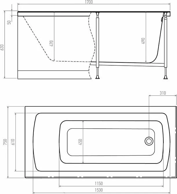 Ванна акриловая Timo Ritta 170x75