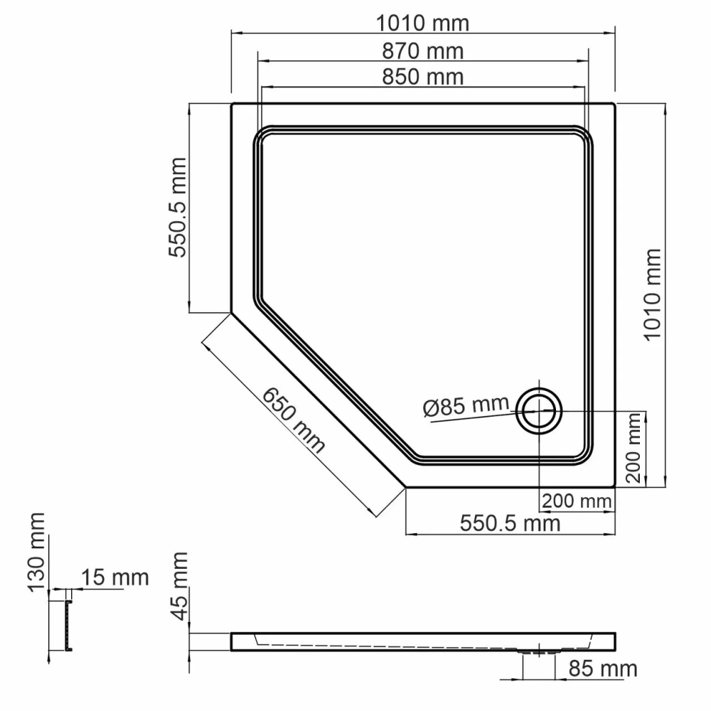 Поддон для душа WasserKraft Isen 26T38 100х100 пятиугольный, акриловый, белый от магазина Vanna-Vanna.ru!